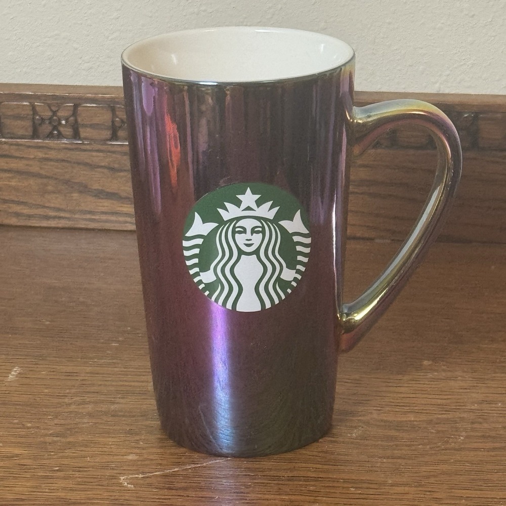 Starbucks 2022 Iridescent Rainbow Oil Slick 16 Oz Ceramic Tall Coffee Mug Cup